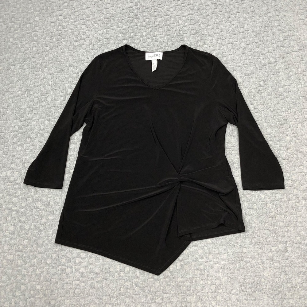 Joseph Ribkoff Shirt Womens 14 Black Solid V Neck Knot Front Asym Tunic Canada